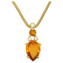 Christian Dior Vintage 1980s Citrine Round Cluster Crystals Water Drop Necklace
