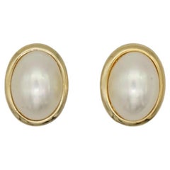Christian Dior Vintage 1980s Classic Bright White Pearl Oval Gold Clip Earrings