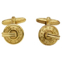 Christian Dior Vintage 1980s Classic Hallmark Logo CD Monogram Circle Cufflinks