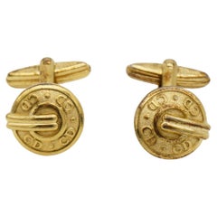 Christian Dior Vintage 1980s Classic Hallmark Logo CD Monogram Circle Cufflinks