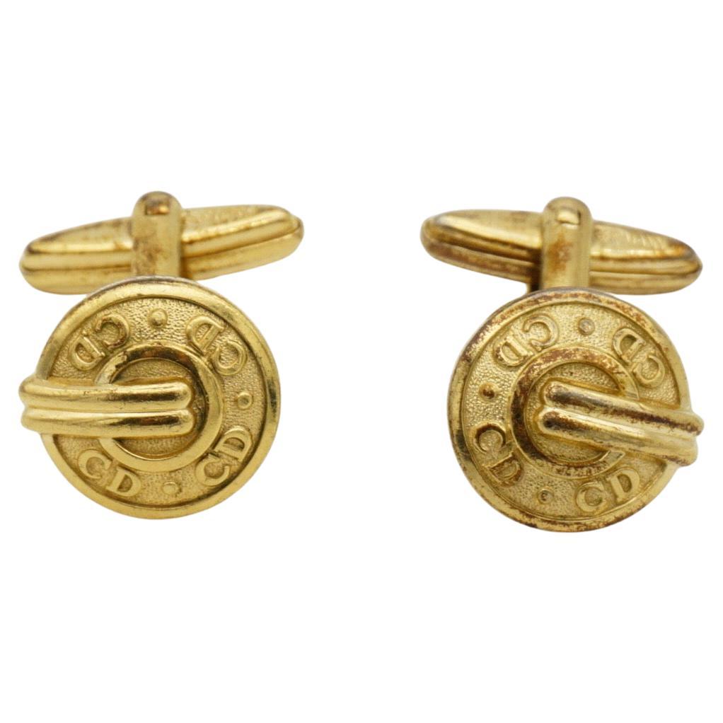 Gemelli Christian Dior Vintage 1980s Classic Hallmark Logo CD Monogram Circle in vendita