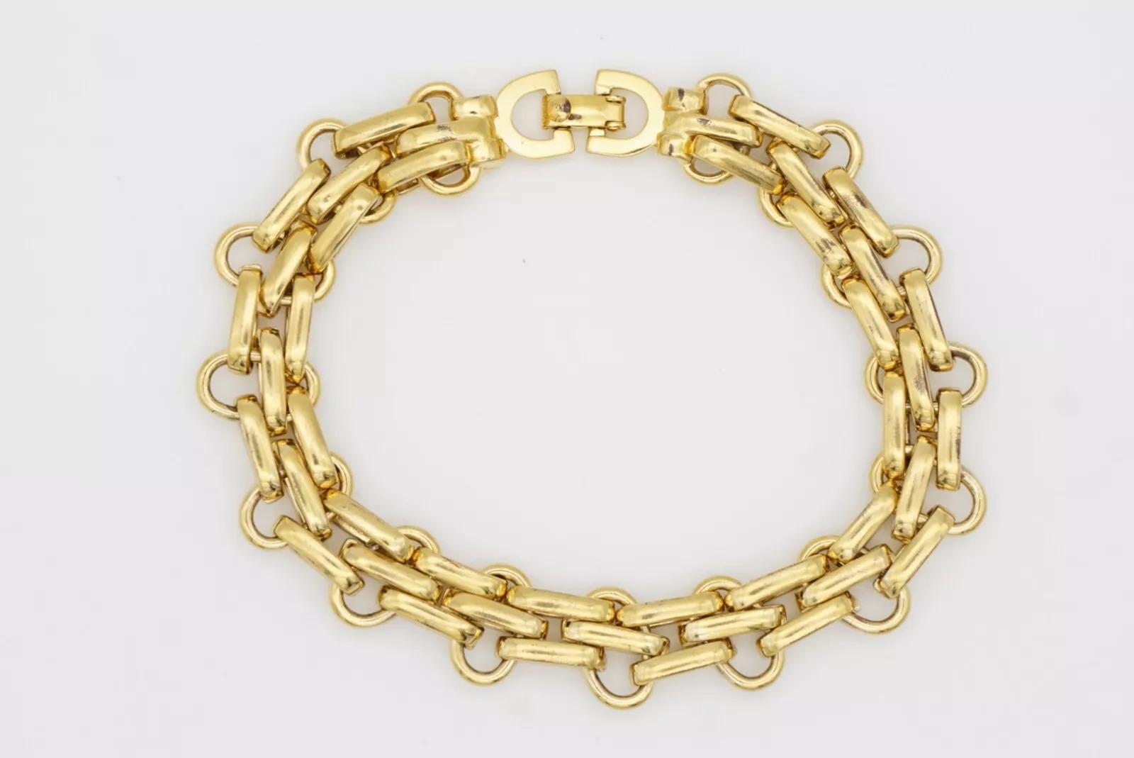 Christian Dior Vintage 1980er Classic Interlocked Link Modernist Goldarmband im Angebot 8