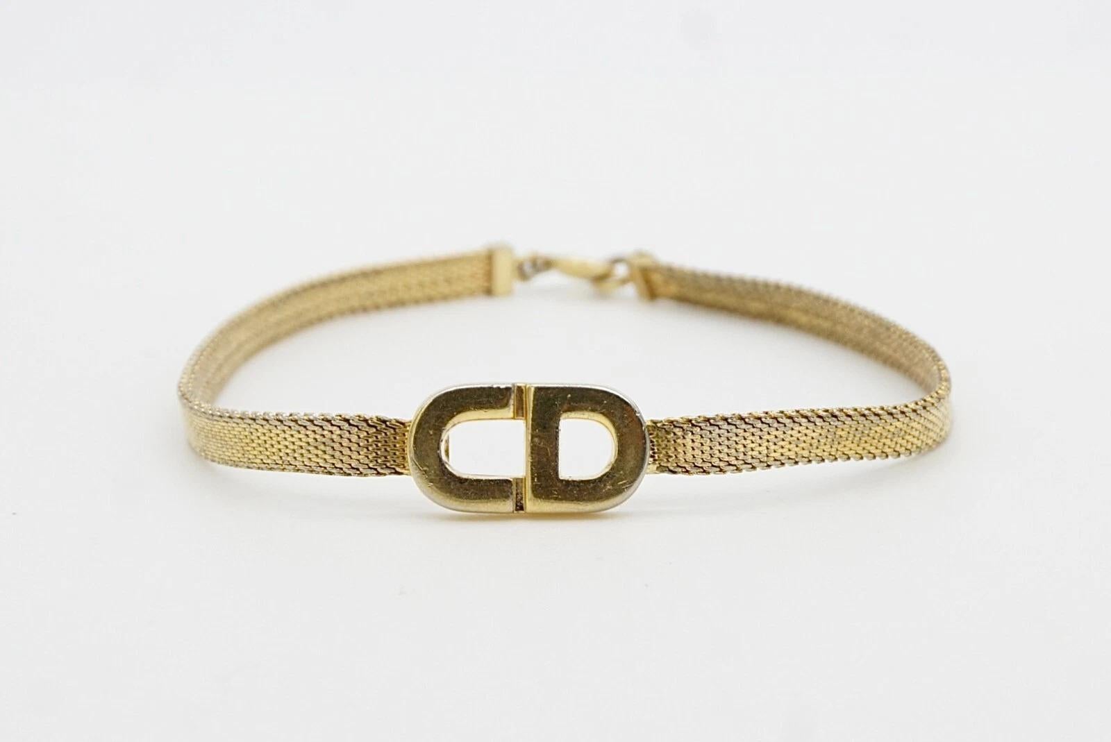 Christian Dior Vintage 1980s Classic Logo CD Monogram Mesh Woven Gold Bracelet en vente 9