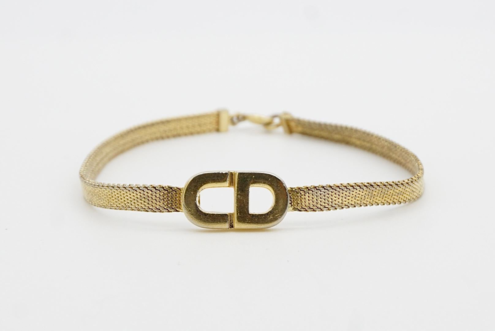 Christian Dior Vintage 1980s Classic Logo CD Monogram Mesh Woven Gold Bracelet For Sale 3