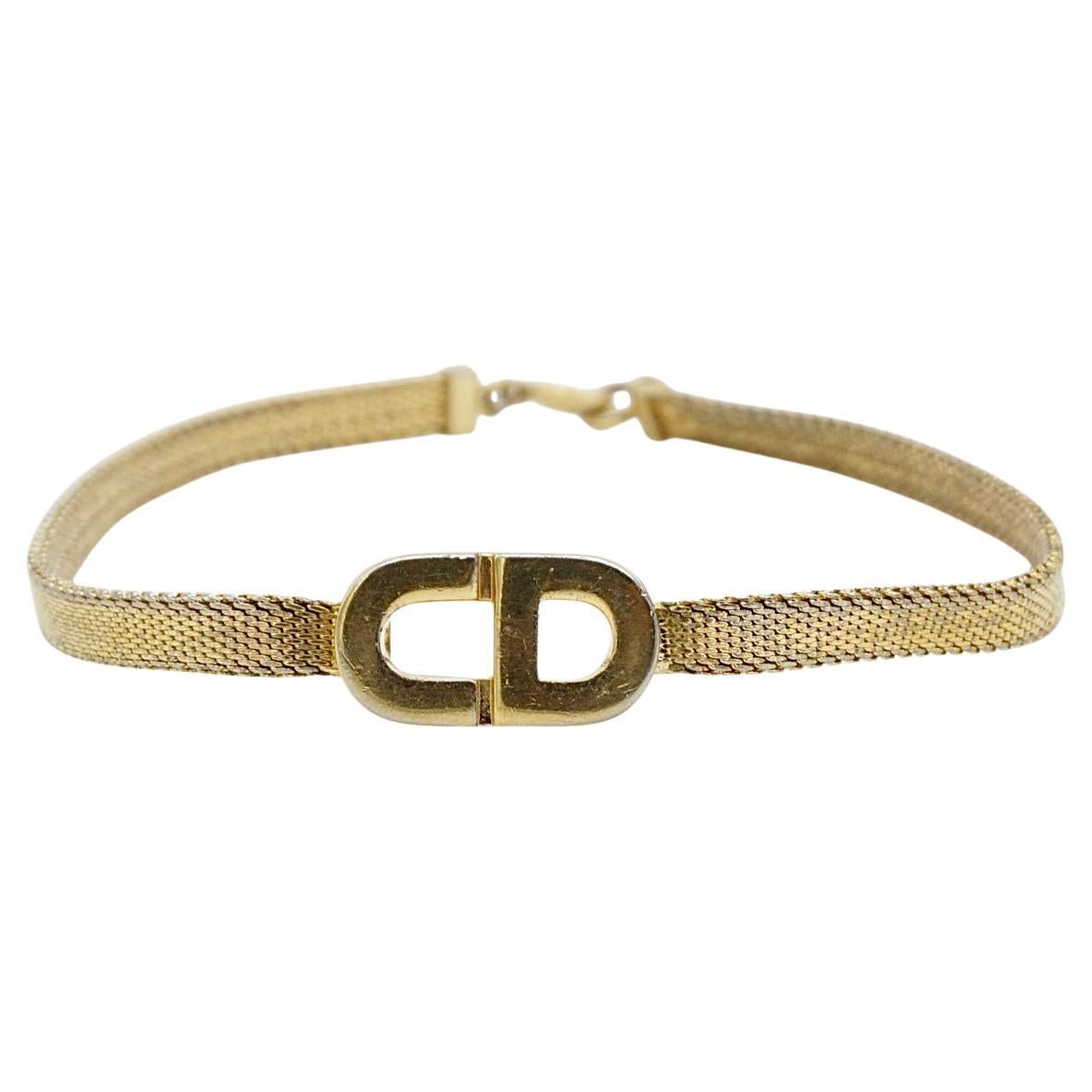 Christian Dior Vintage anni '80 Classico Logo CD Monogram Bracciale in maglia intrecciata oro