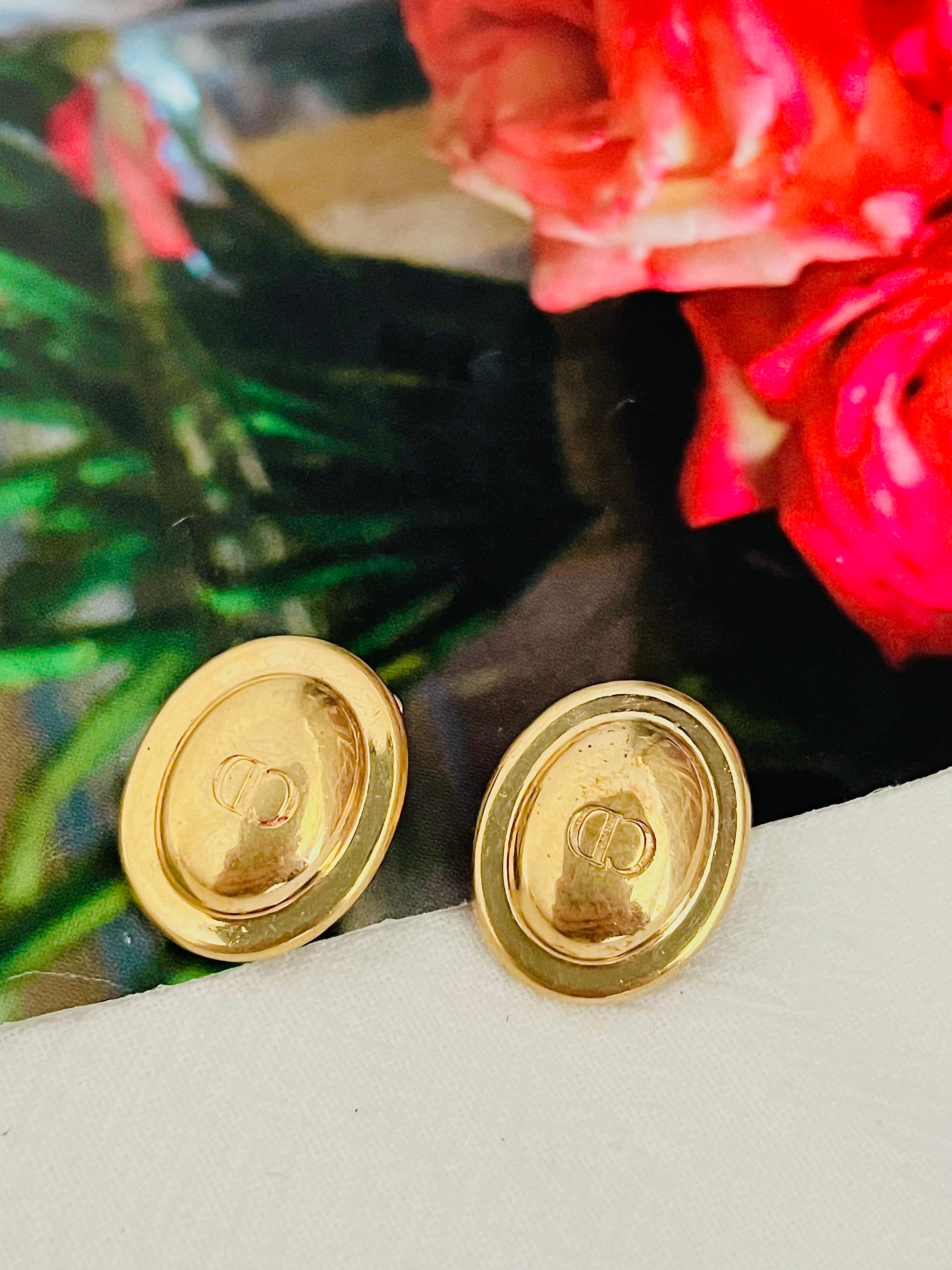 Christian Dior Vintage 1980s Classic Logo CD Monogram Oval Modernist Earrings In Good Condition In Wokingham, England