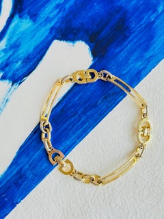 Christian Dior Vintage 1980s Classic Logo Monogram CD Interlocked Gold Bracelet