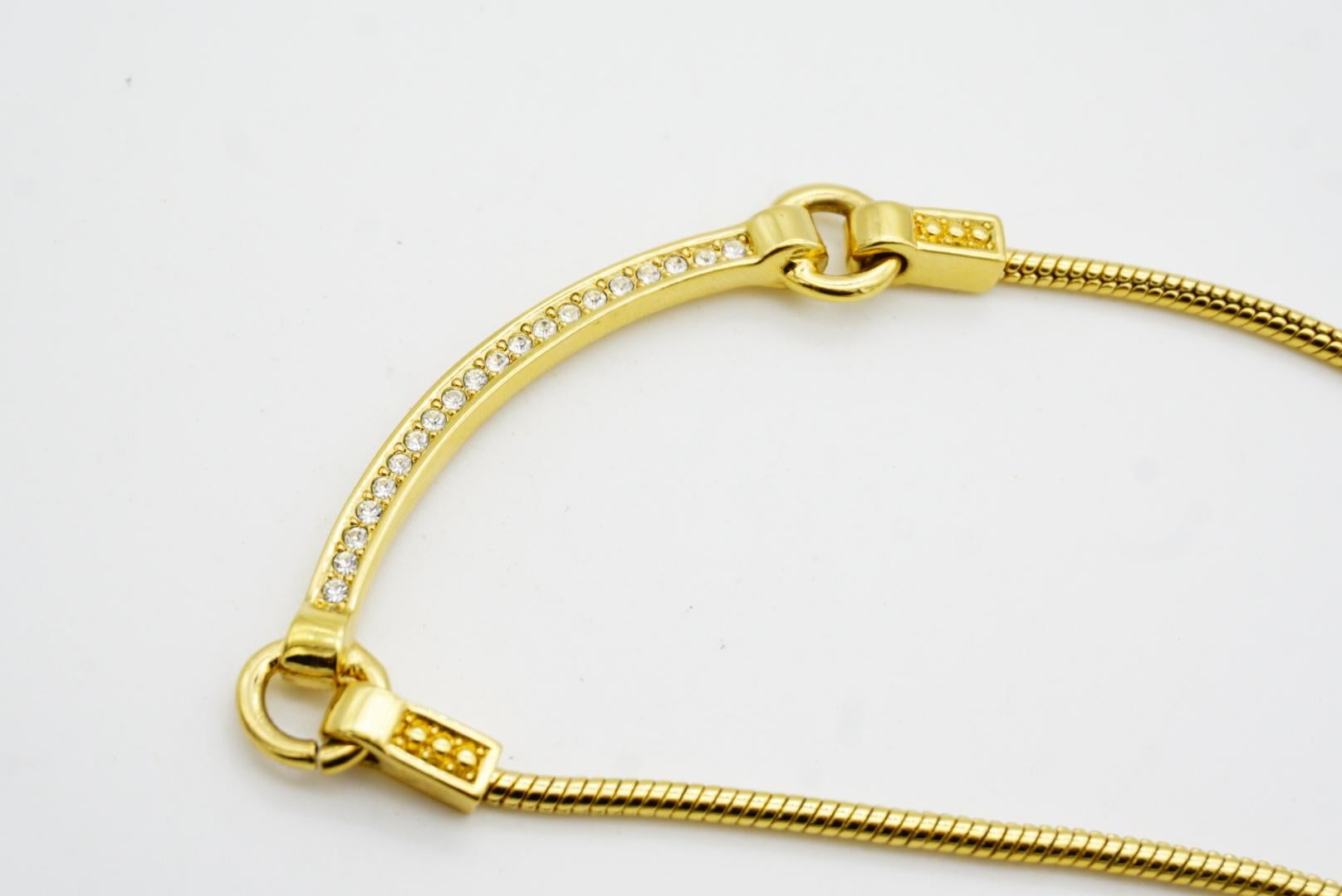 Christian Dior Vintage 1980s Crescent Curved Bar Crystals Hoop Pendant Necklace For Sale 5