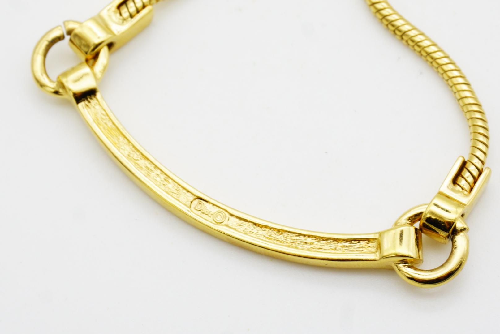 Christian Dior Vintage 1980s Crescent Curved Bar Crystals Hoop Pendant Necklace For Sale 6