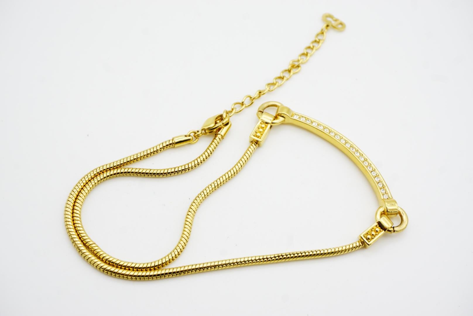 Christian Dior Vintage 1980s Crescent Curved Bar Crystals Hoop Pendant Necklace For Sale 8
