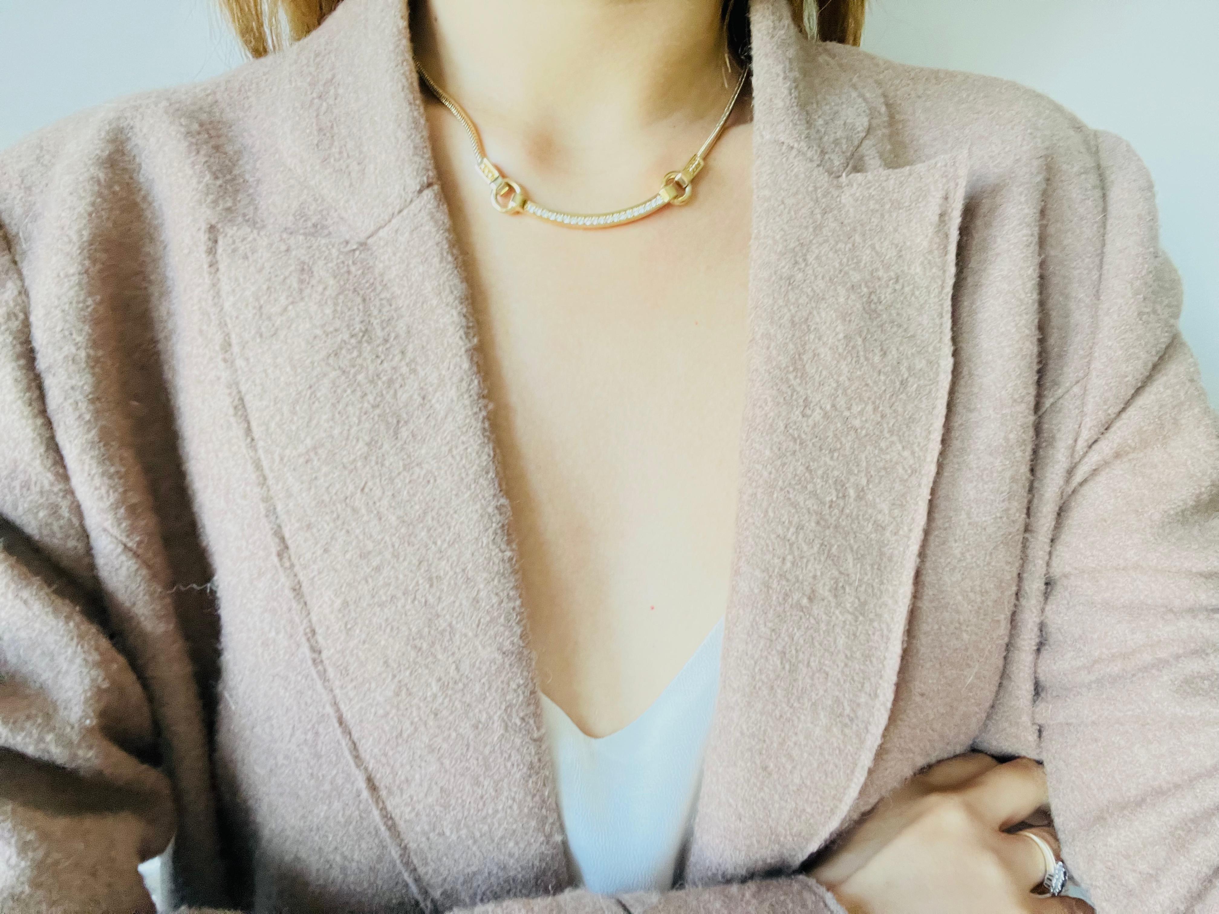 Christian Dior Vintage 1980s Crescent Curved Bar Crystals Hoop Pendant Necklace For Sale 1