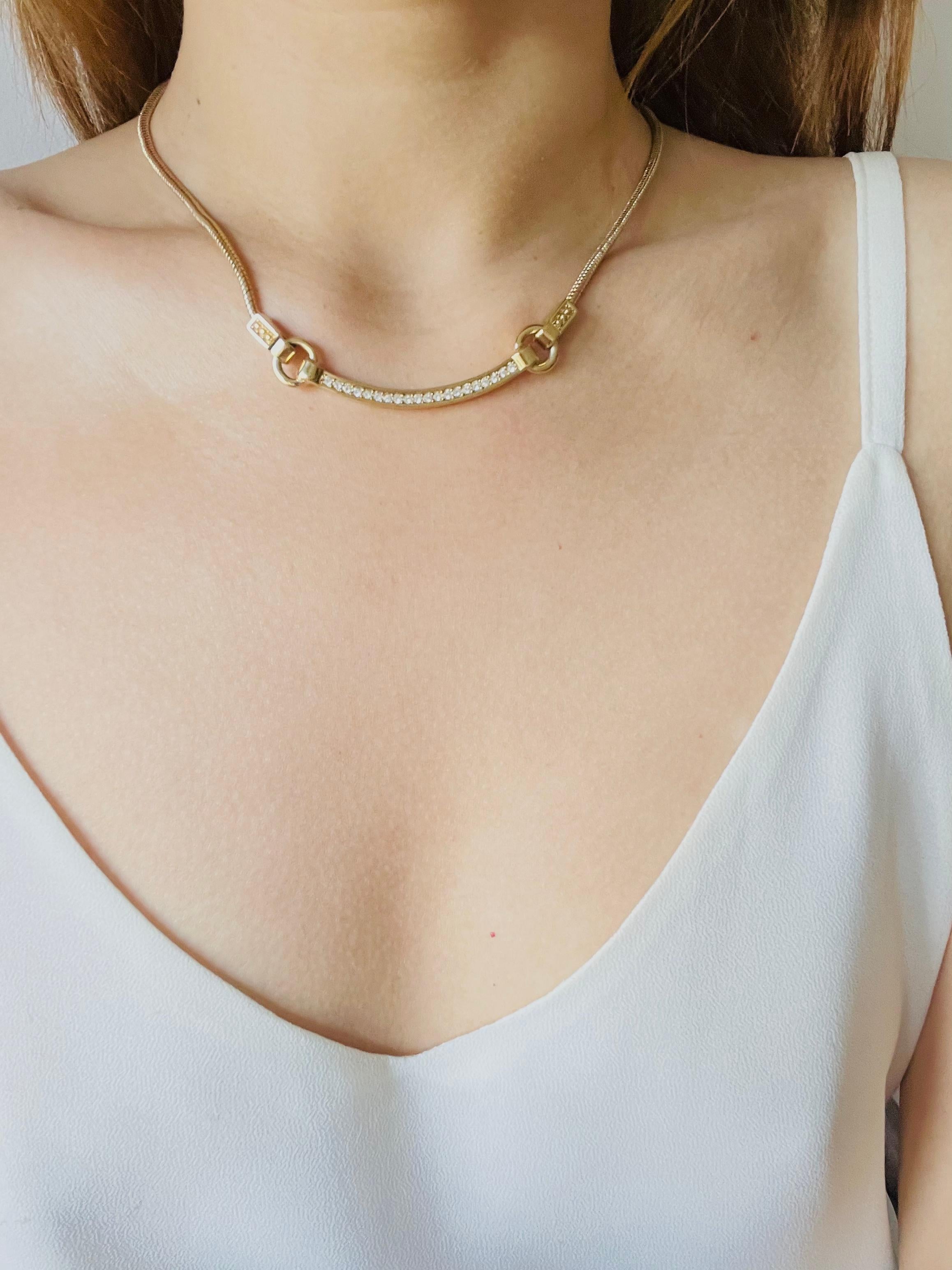 Christian Dior Vintage 1980s Crescent Curved Bar Crystals Hoop Pendant Necklace For Sale 2