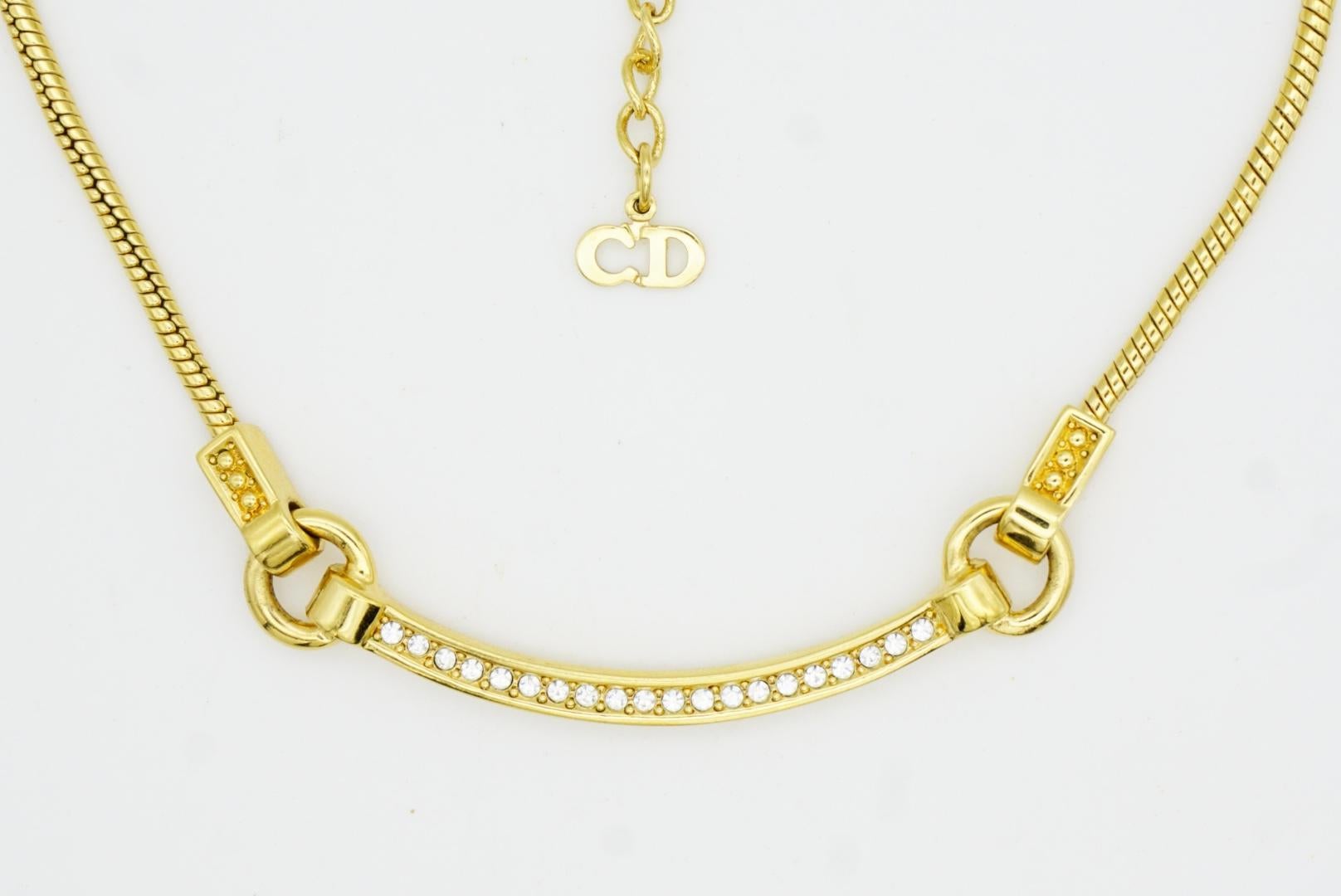 Christian Dior Vintage 1980s Crescent Curved Bar Crystals Hoop Pendant Necklace For Sale 3
