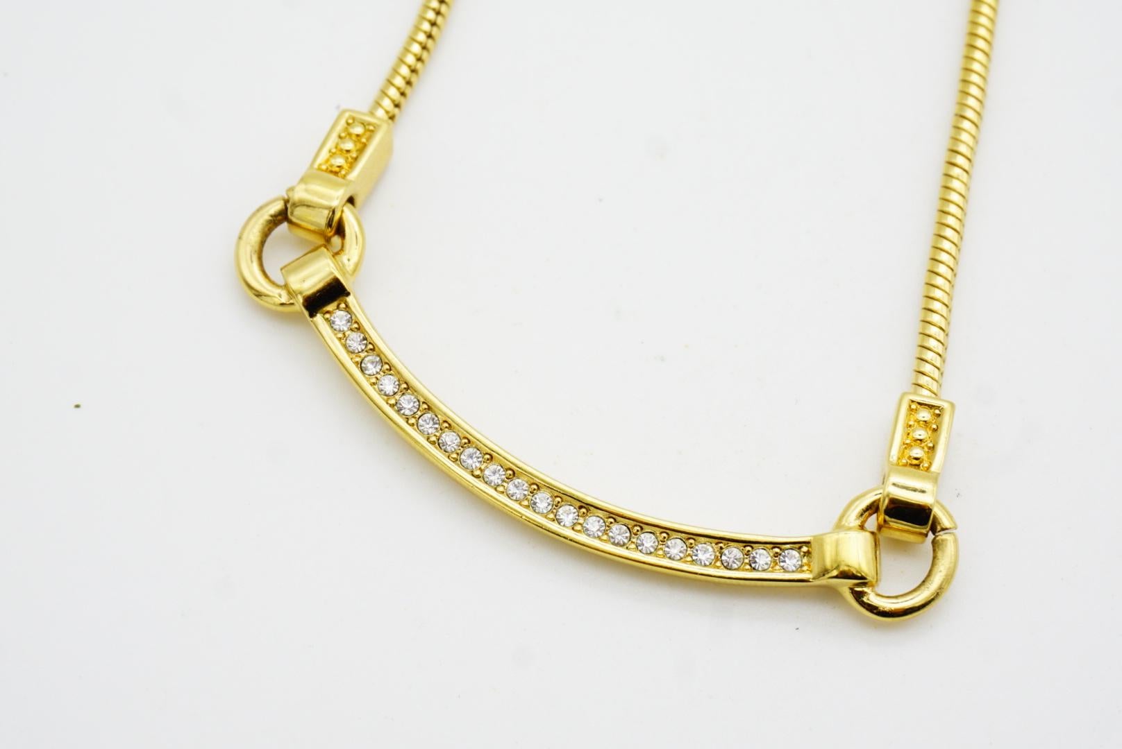 Christian Dior Vintage 1980s Crescent Curved Bar Crystals Hoop Pendant Necklace For Sale 4