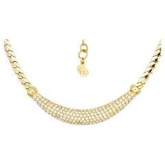 Christian Dior Vintage 1980er Jahre Crescent Whole Sparkling Crystals Anhänger Halskette