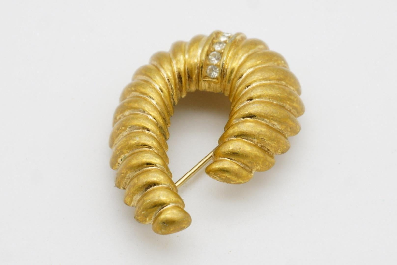 Christian Dior Vintage 1980s Croissant Oval Horn Shell Swirl Crystals Brooch 5
