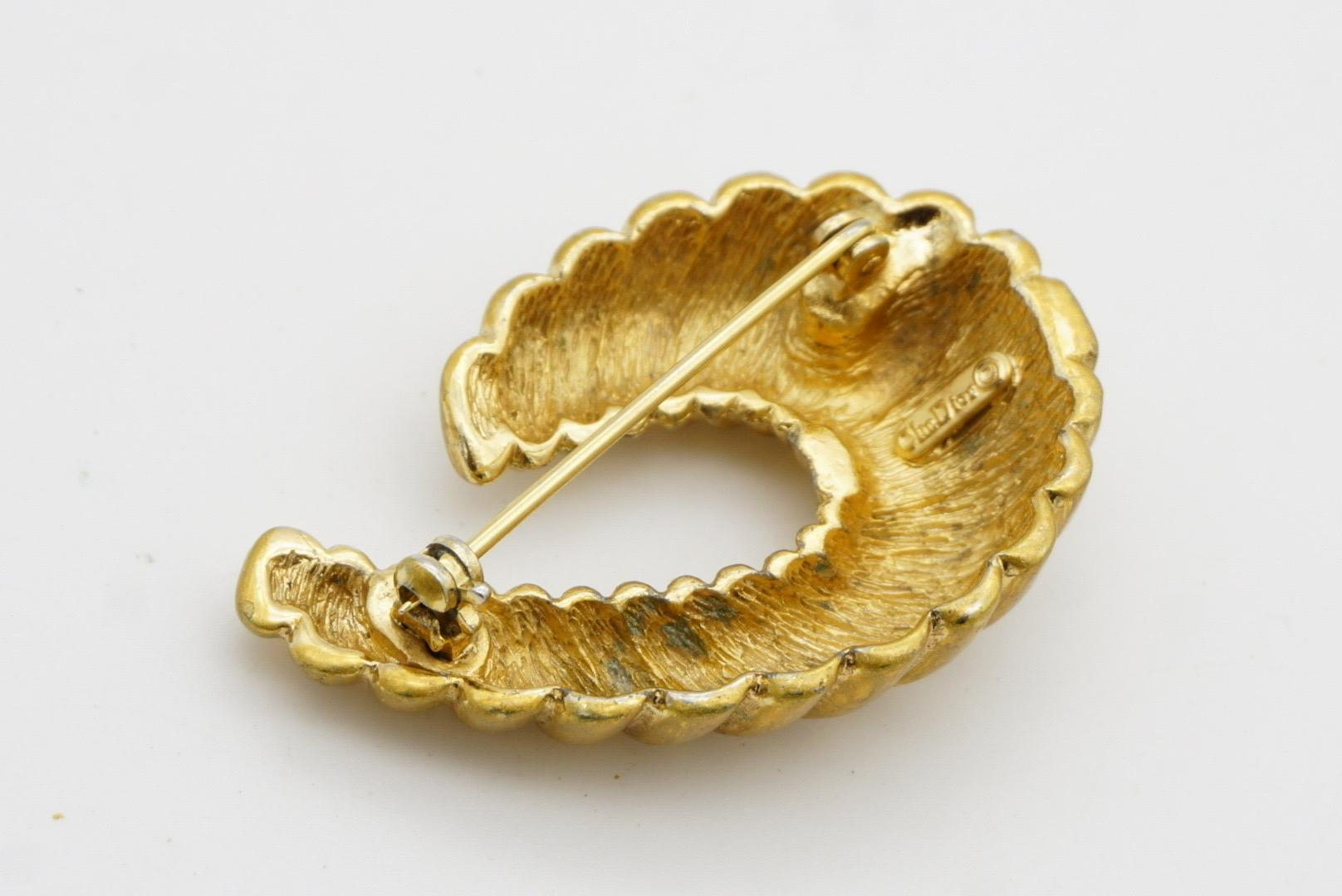 Christian Dior Vintage 1980s Croissant Oval Horn Shell Swirl Crystals Brooch 6
