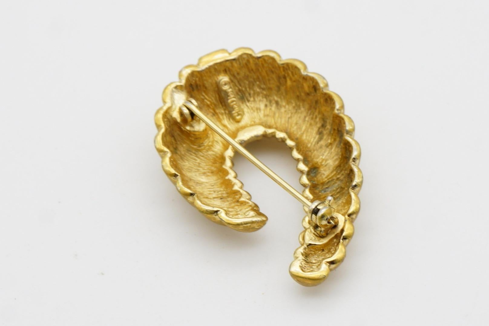 Christian Dior Vintage 1980s Croissant Oval Horn Shell Swirl Crystals Brooch 7