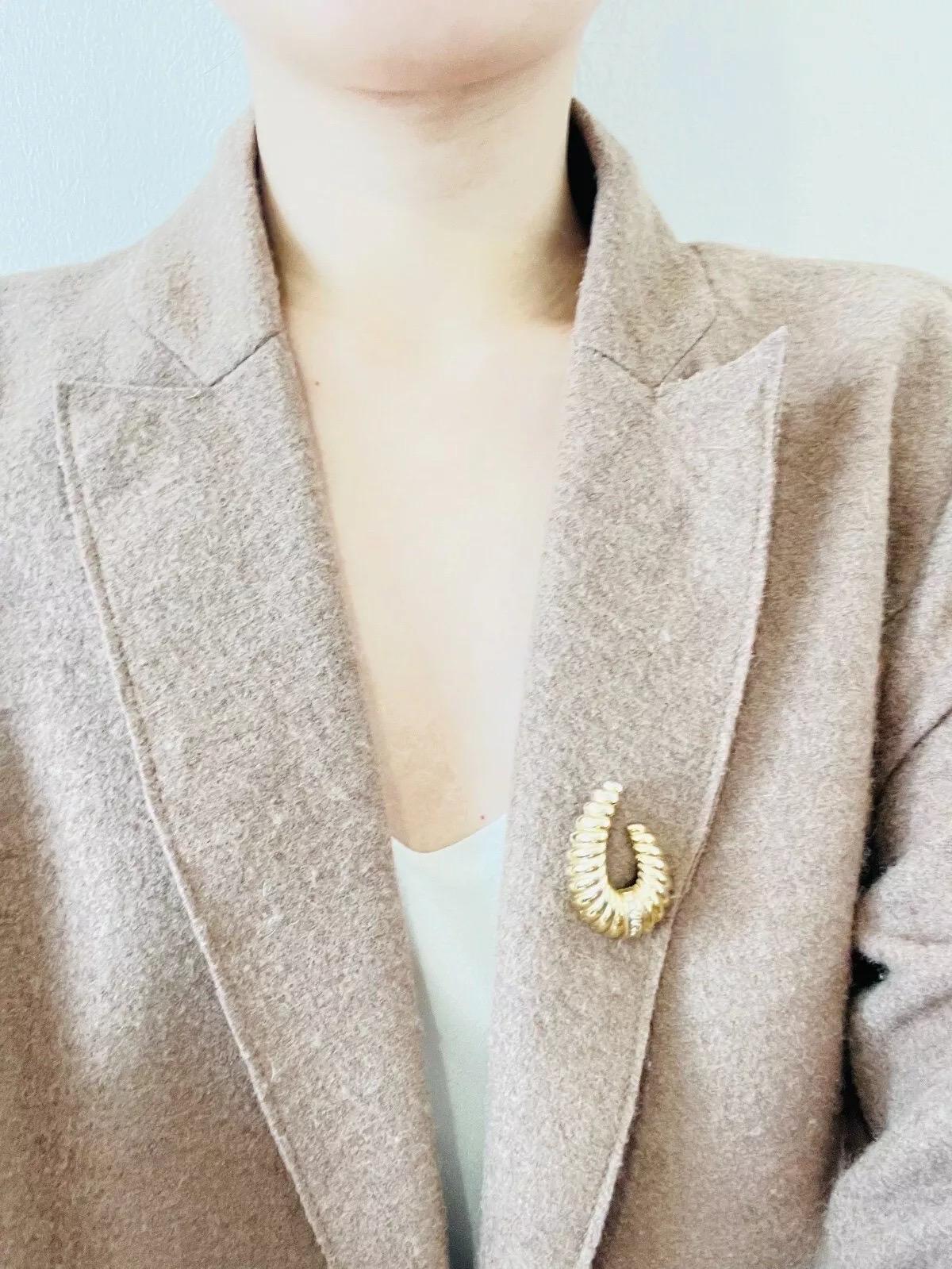 Women's or Men's Christian Dior Vintage 1980s Croissant Oval Horn Shell Swirl Crystals Brooch