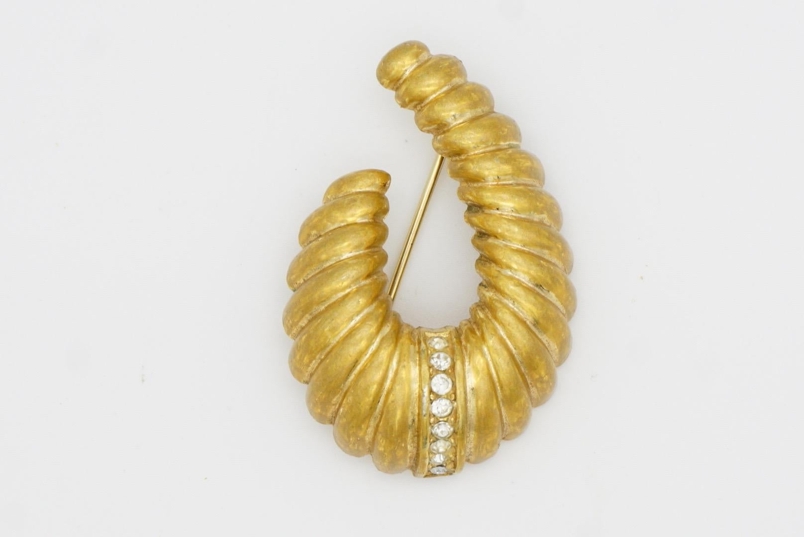 Christian Dior Vintage 1980s Croissant Oval Horn Shell Swirl Crystals Brooch 2