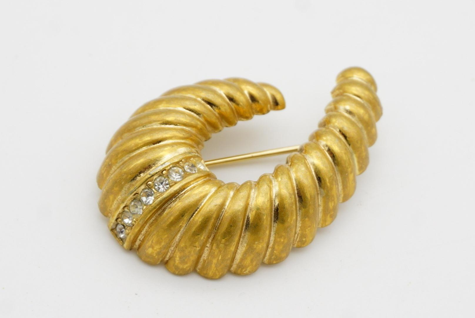 Christian Dior Vintage 1980s Croissant Oval Horn Shell Swirl Crystals Brooch 3