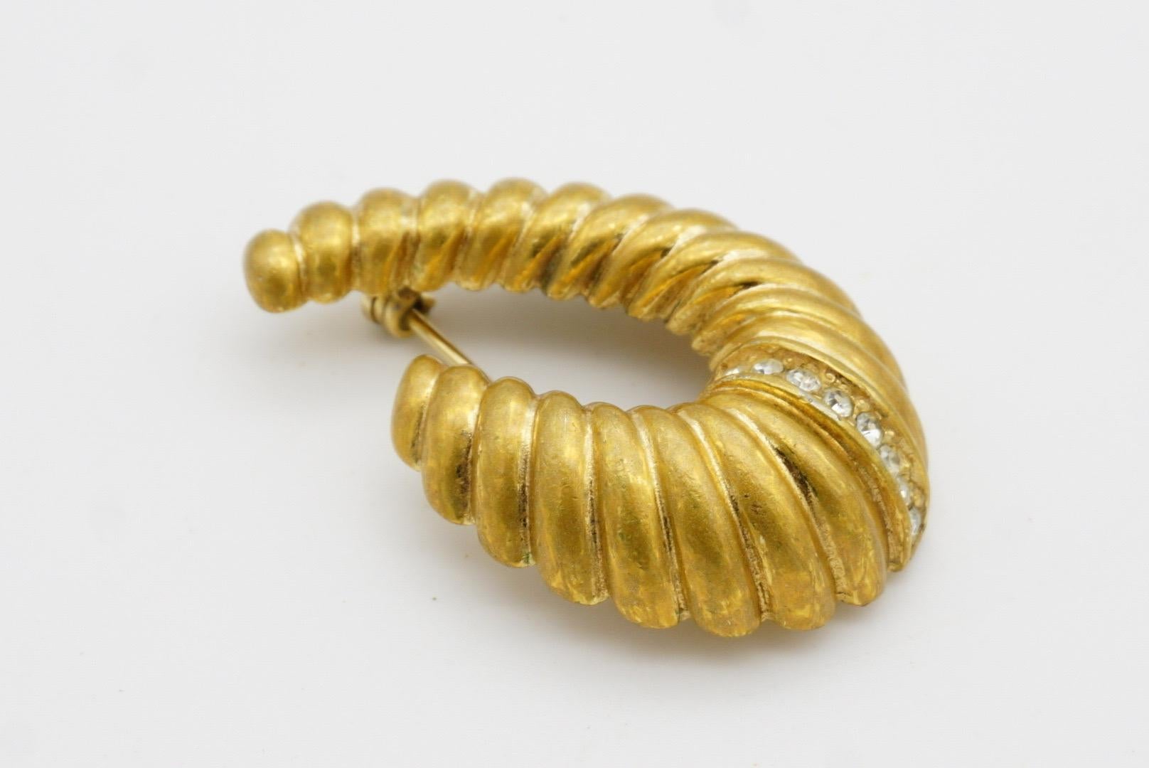 Christian Dior Vintage 1980s Croissant Oval Horn Shell Swirl Crystals Brooch 4