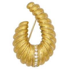 Christian Dior Vintage 1980s Croissant Oval Horn Shell Swirl Crystals Brooch