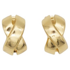 Christian Dior Vintage 1980s Cross Kiss X Glow Twist Curved Dome Clip Earrings