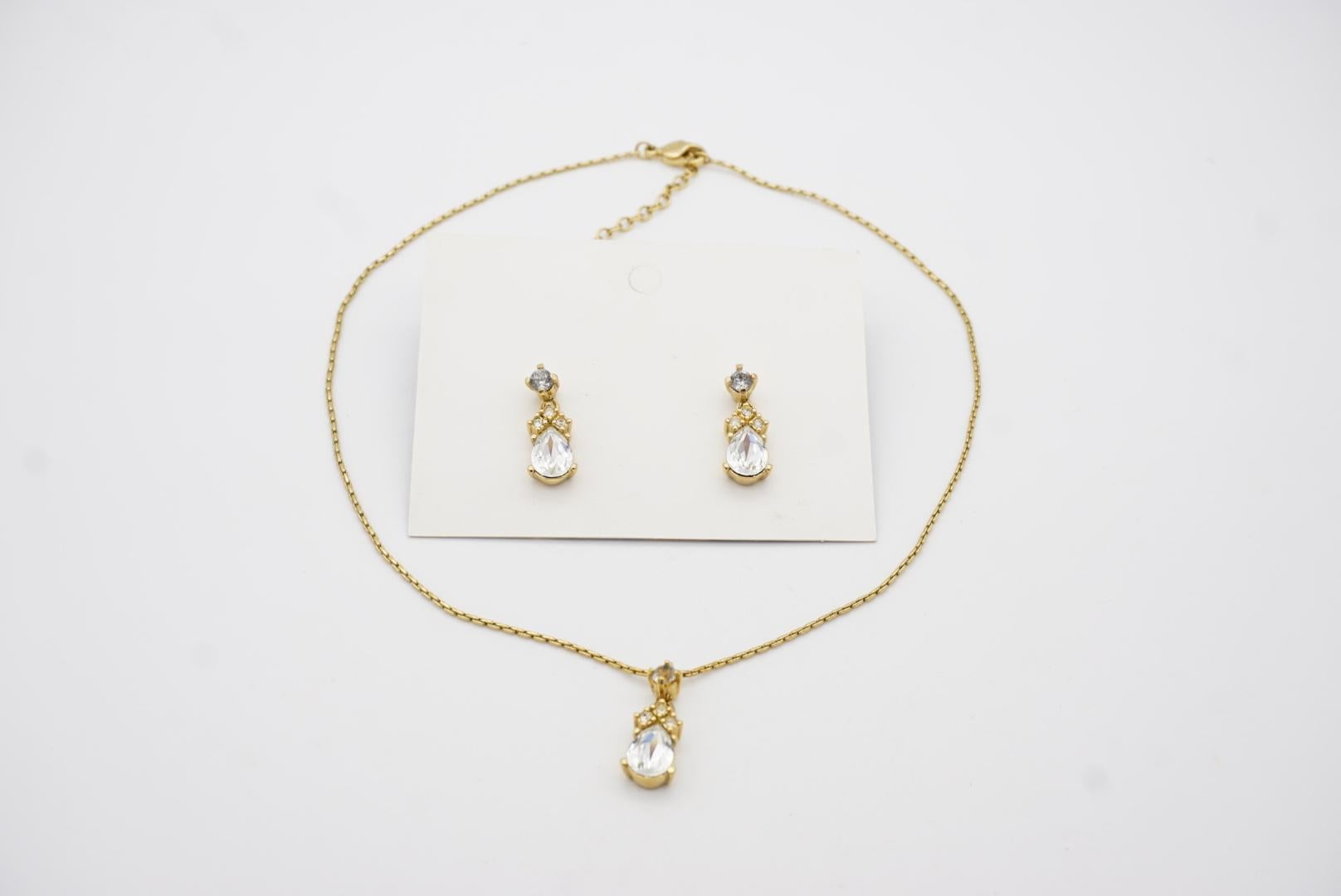 Christian Dior Vintage 1980s Crystal Water Tear Drop Set Gold Necklace Earrings For Sale 4