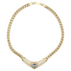 Christian Dior Vintage 1980s Crystals Aqua Blue White Triangle Chunky Necklace
