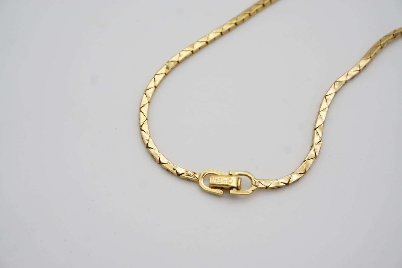 Christian Dior Vintage 1980s Crystals Bow Pearl Teardrop Gold Pendant Necklace For Sale 13