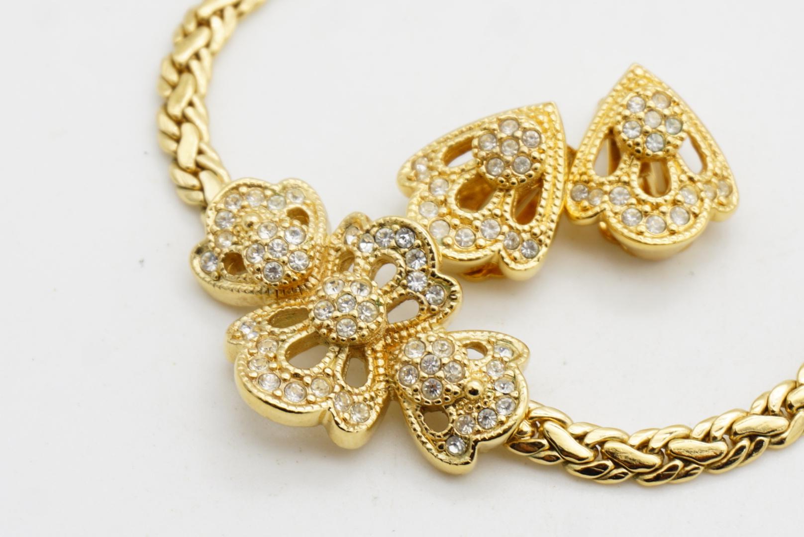 Christian Dior Vintage 1980s Crystals Cluster Flower Openwork Braided Chain Set For Sale 5