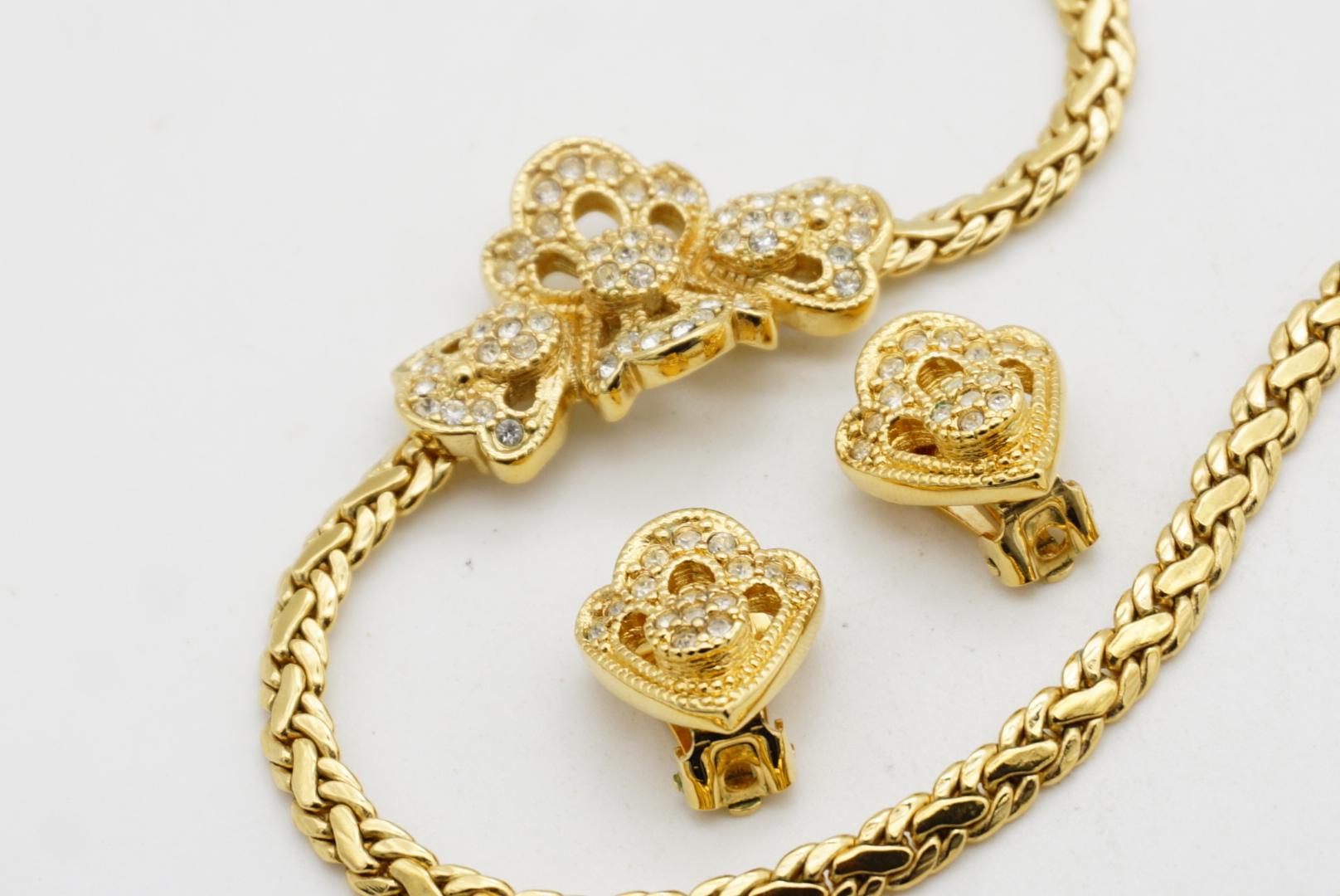 Christian Dior Vintage 1980s Crystals Cluster Flower Openwork Braided Chain Set For Sale 6