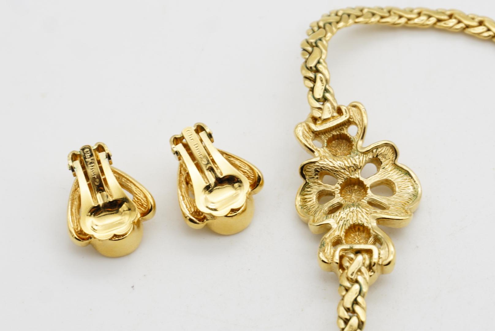 Christian Dior Vintage 1980s Crystals Cluster Flower Openwork Braided Chain Set For Sale 7