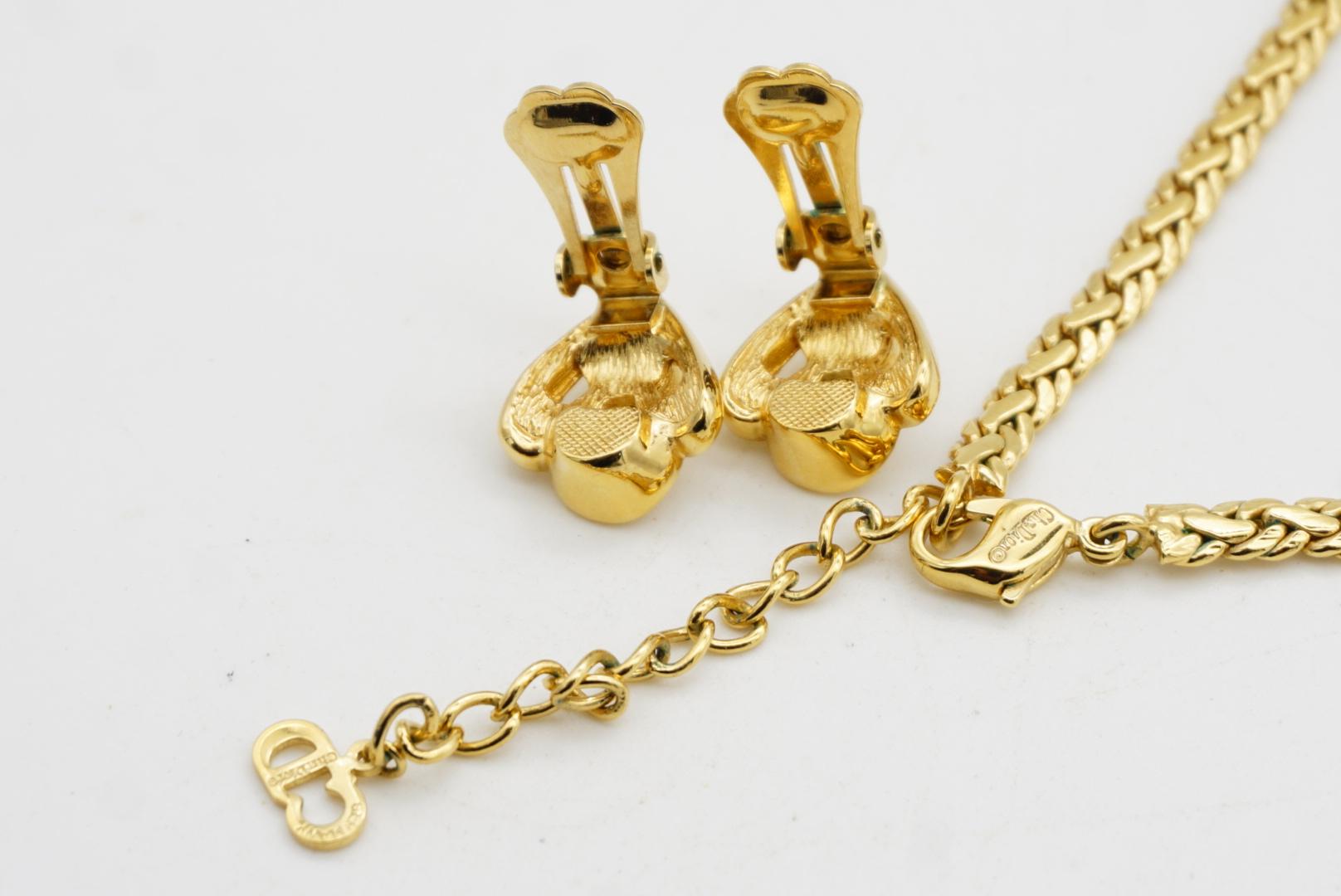 Christian Dior Vintage 1980s Crystals Cluster Flower Openwork Braided Chain Set For Sale 8