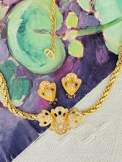 Christian Dior Vintage 1980s Crystals Cluster Flower Openwork Braided Chain Set