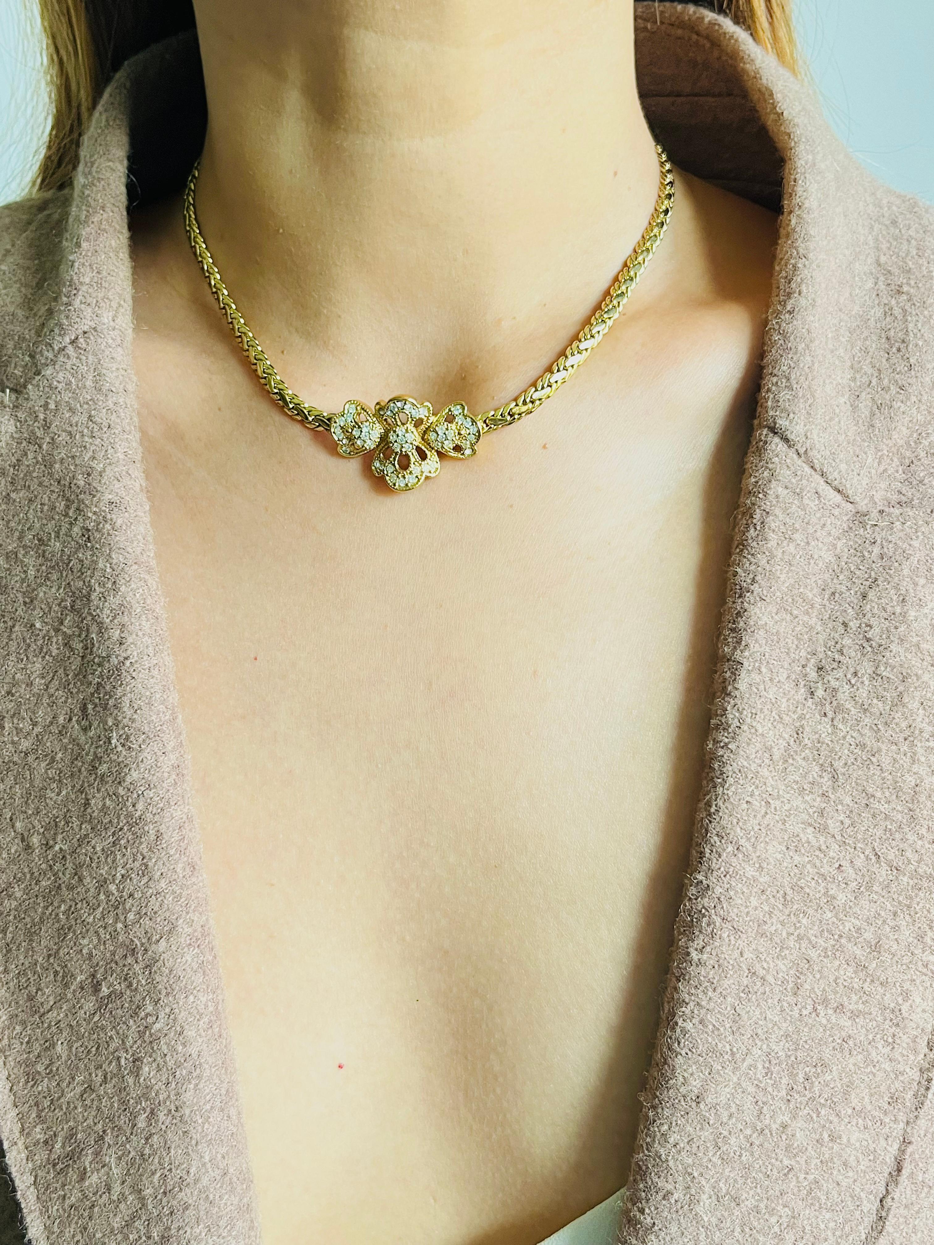 Christian Dior Vintage 1980s Crystals Cluster Flower Openwork Braided Chain Set For Sale 1