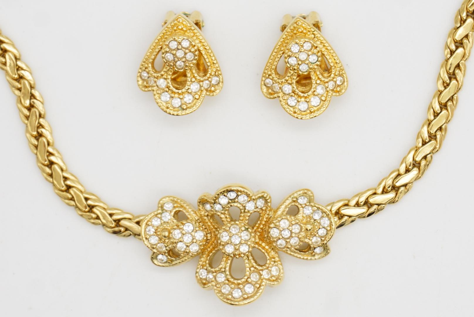 Christian Dior Vintage 1980s Crystals Cluster Flower Openwork Braided Chain Set For Sale 3