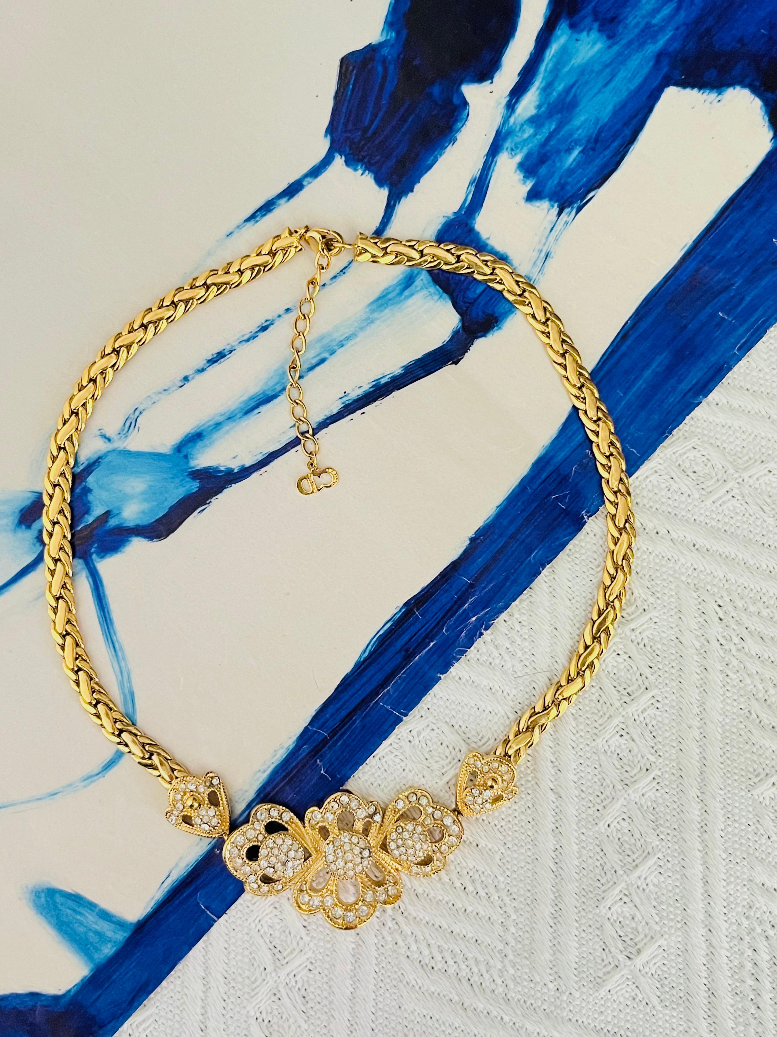 Art déco Christian Dior, collier tressé ajouré avec fleurs en grappes de cristaux, années 1980 en vente