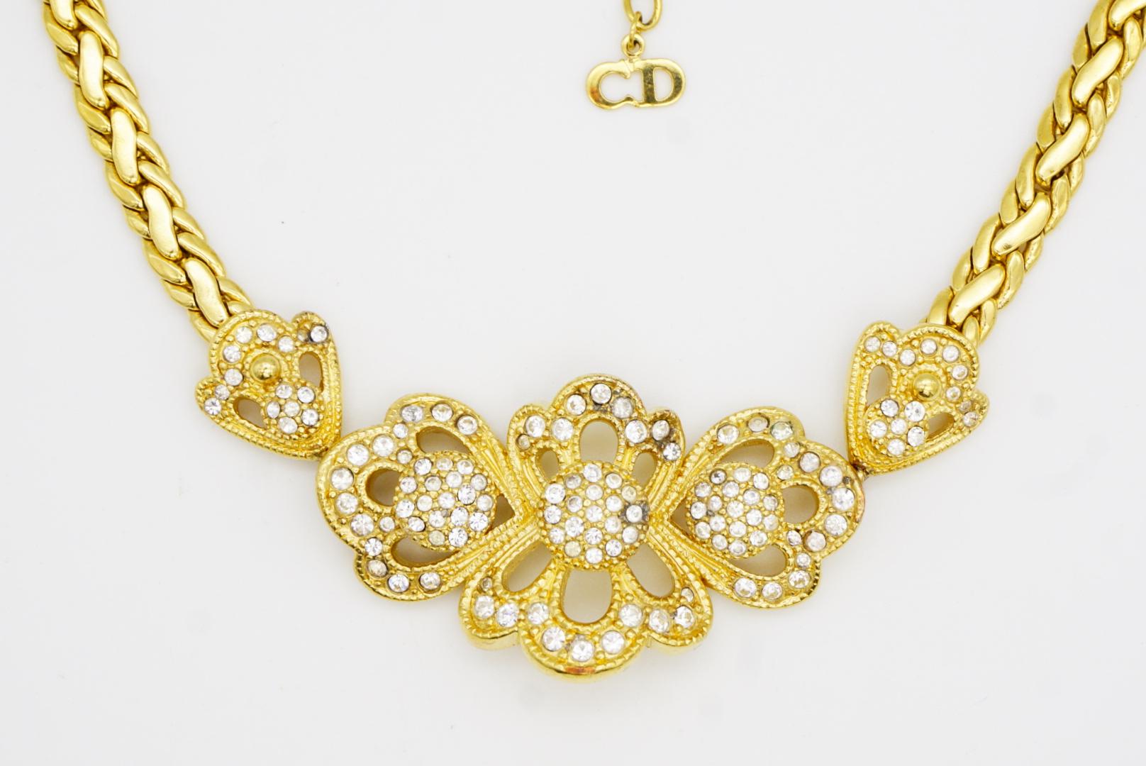 Christian Dior, collier tressé ajouré avec fleurs en grappes de cristaux, années 1980 en vente 3