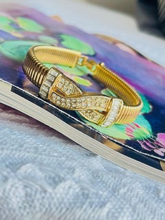 Christian Dior Vintage 1980s Crystals Cross Interlocked Omega Ribbed Bracelet