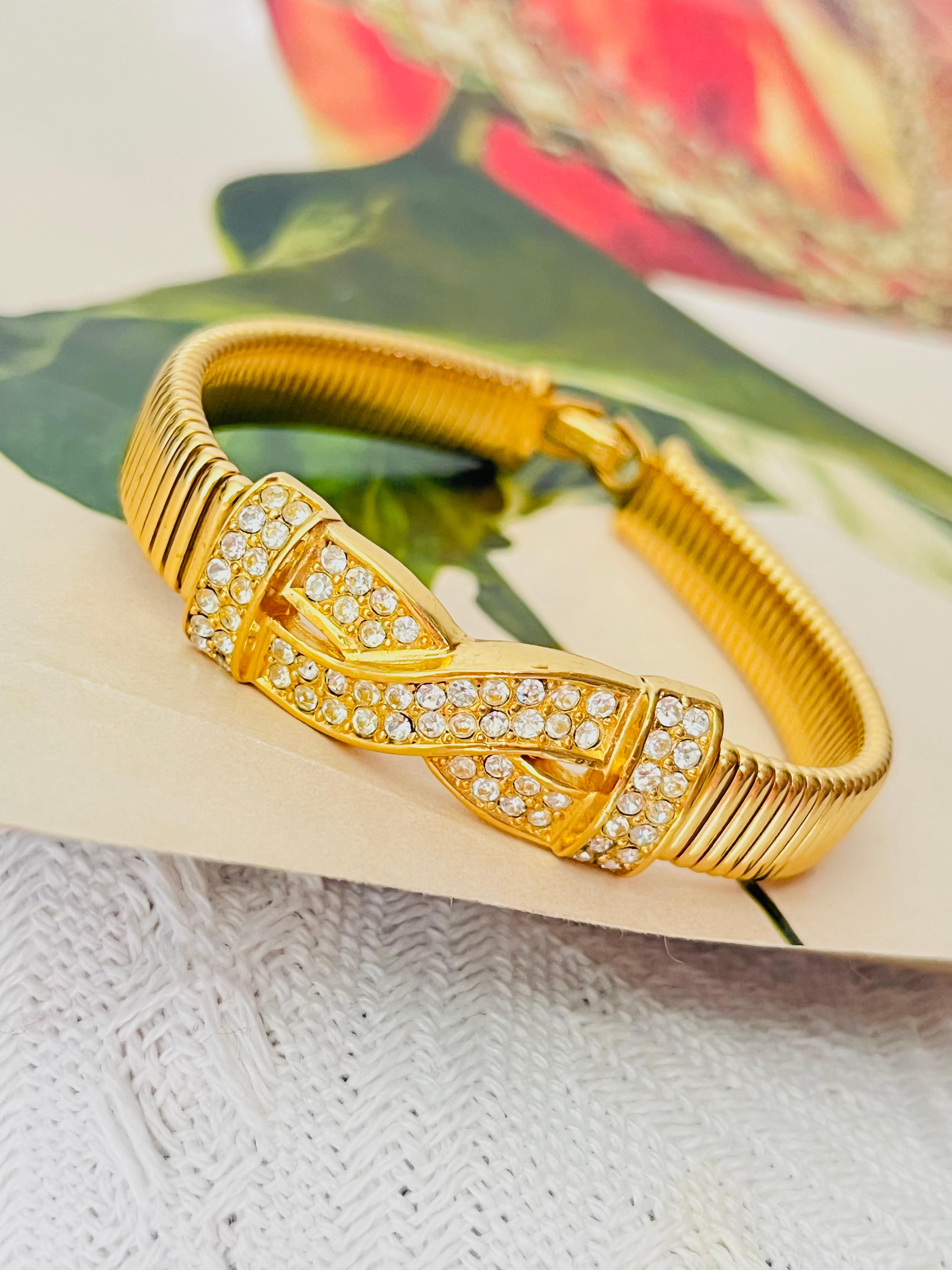 Art Déco Christian Dior Bracciale vintage anni '80 con cristalli, croce e Omega a nastro in vendita