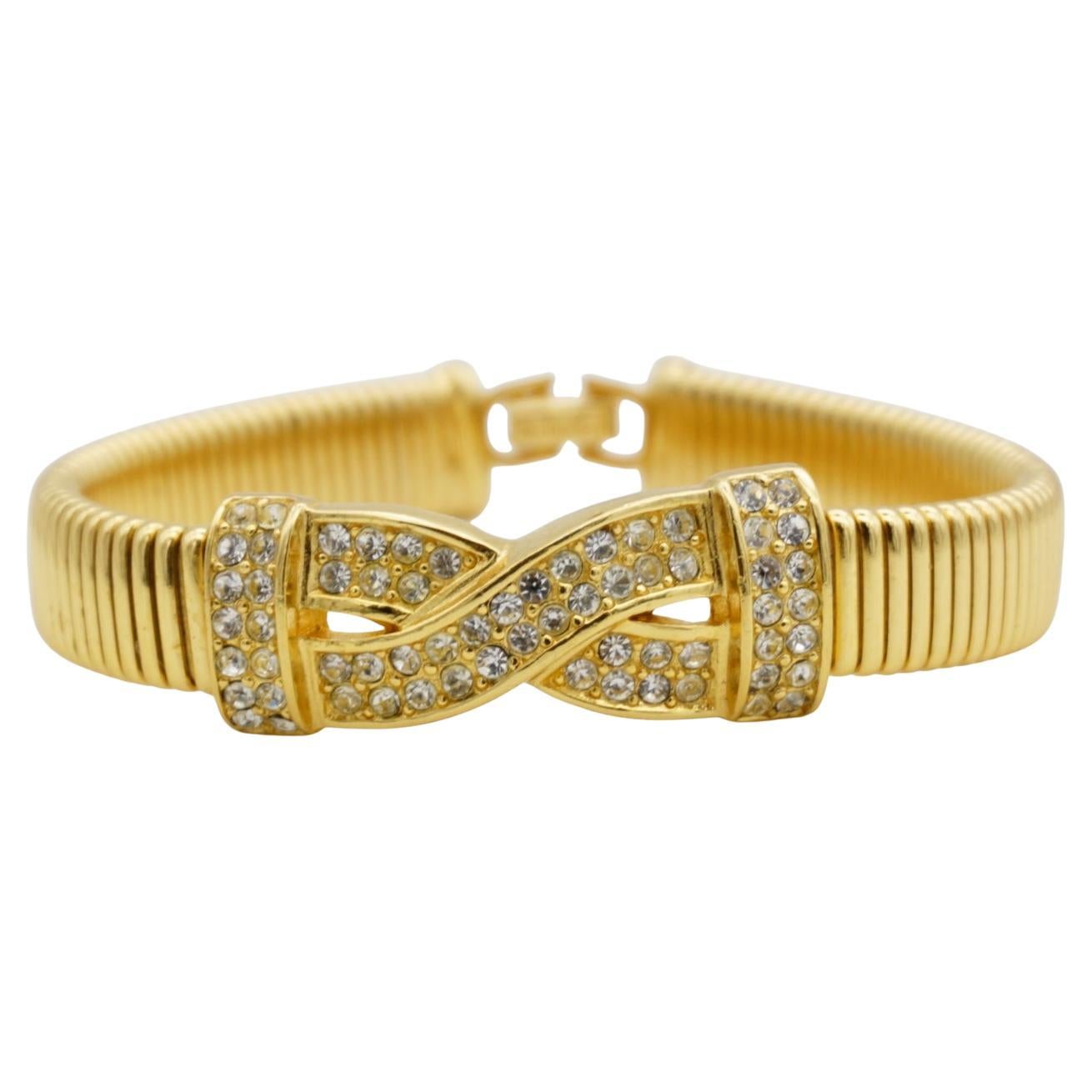 Christian Dior Bracciale vintage anni '80 con cristalli, croce e Omega a nastro in vendita