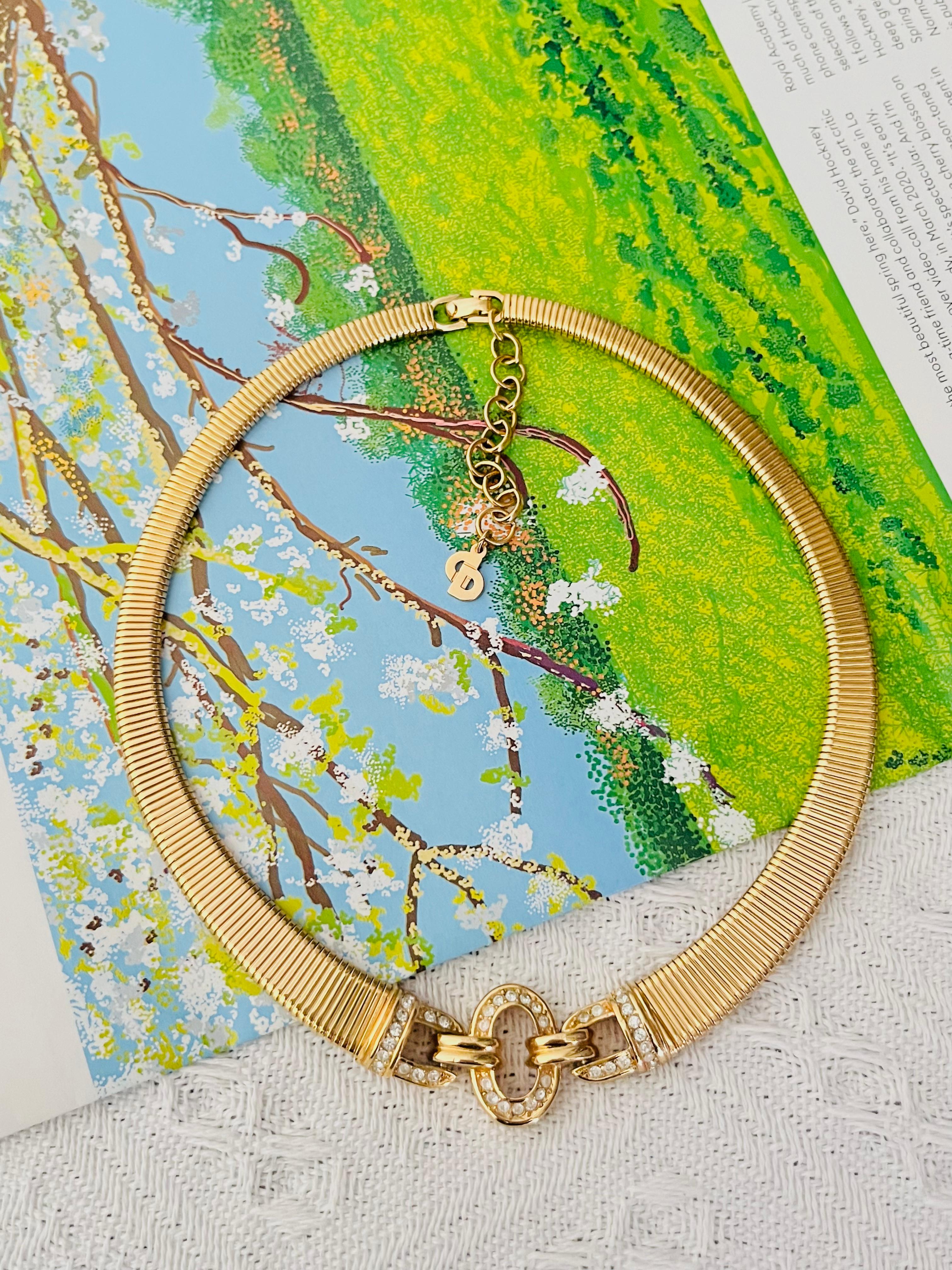 Christian Dior Vintage anni '80 Collana Omega a cristalli intrecciati a coste A Link In condizioni buone in vendita a Wokingham, England