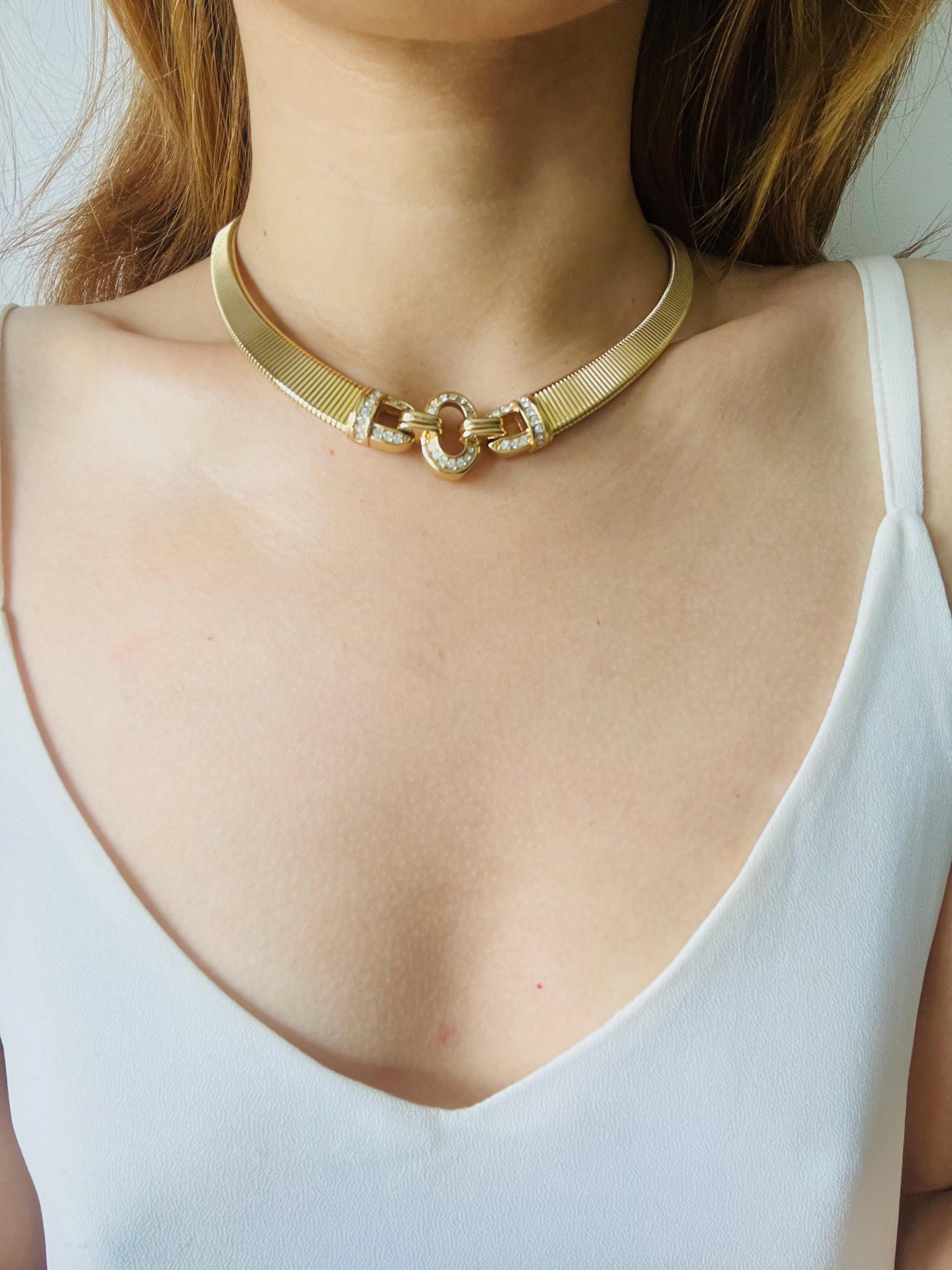 Christian Dior Vintage anni '80 Collana Omega a cristalli intrecciati a coste A Link in vendita 1