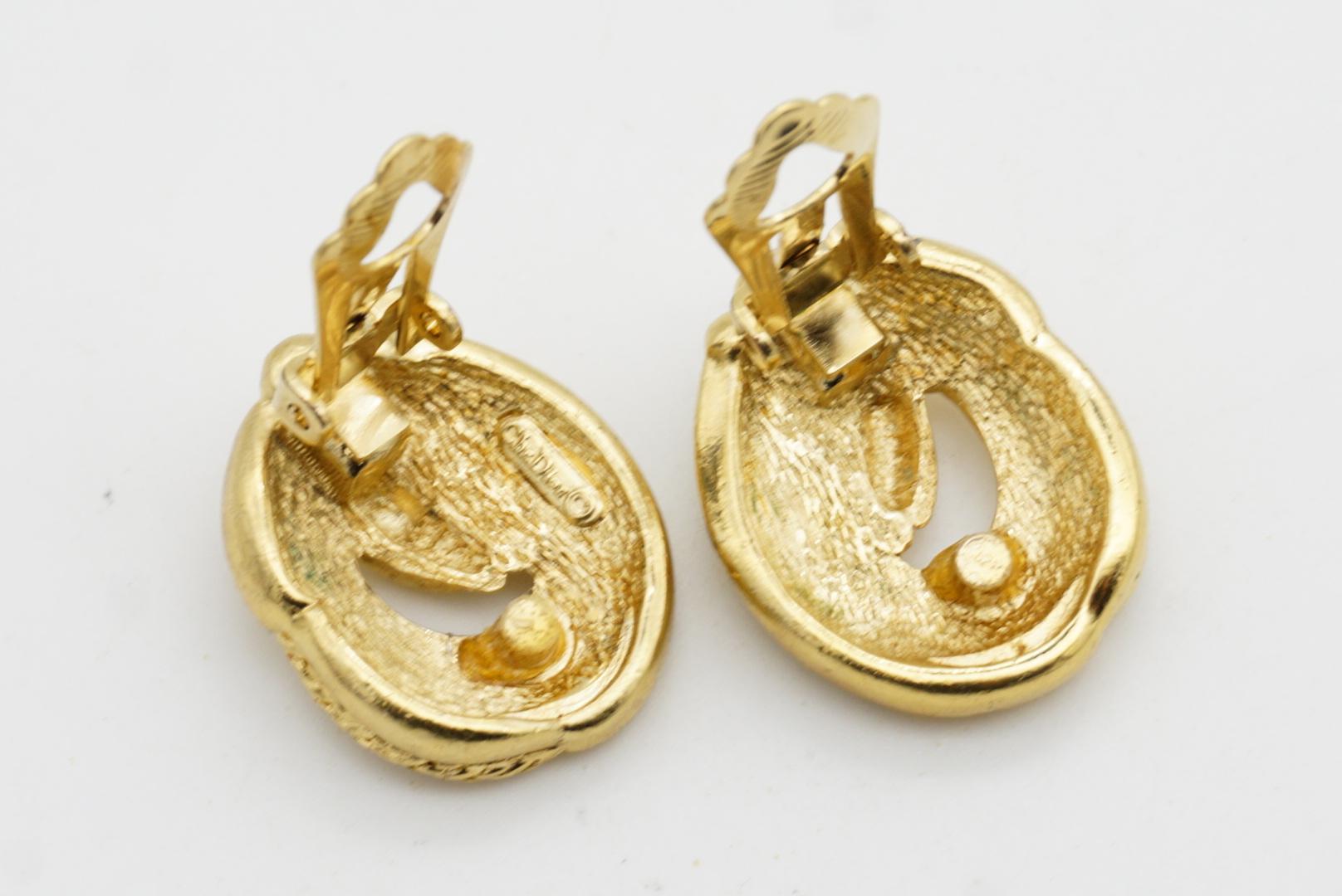 Christian Dior Vintage 1980s Crystals Knot Twist Rope Openwork Clip Earrings 5