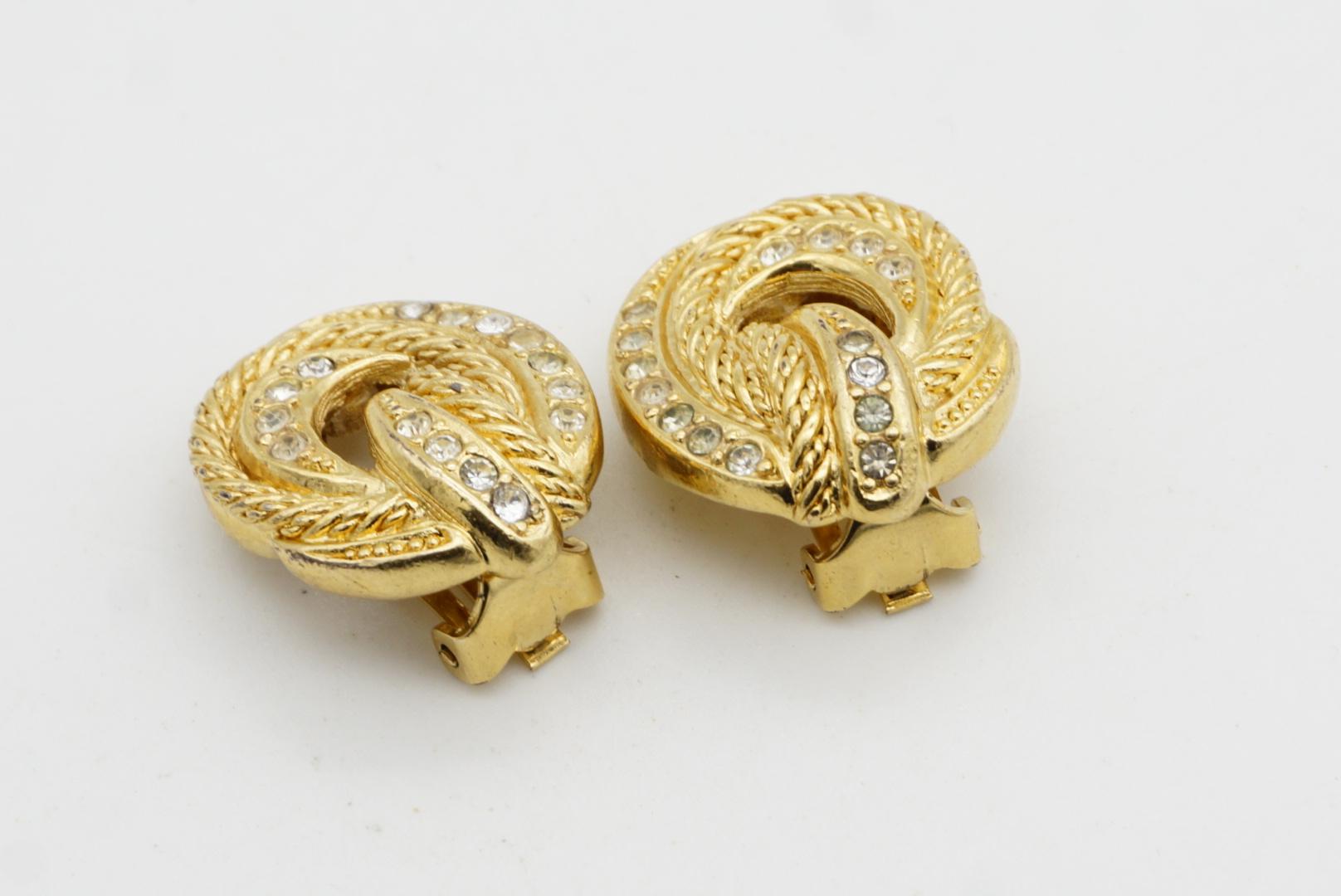 Christian Dior Vintage 1980s Crystals Knot Twist Rope Openwork Clip Earrings 6