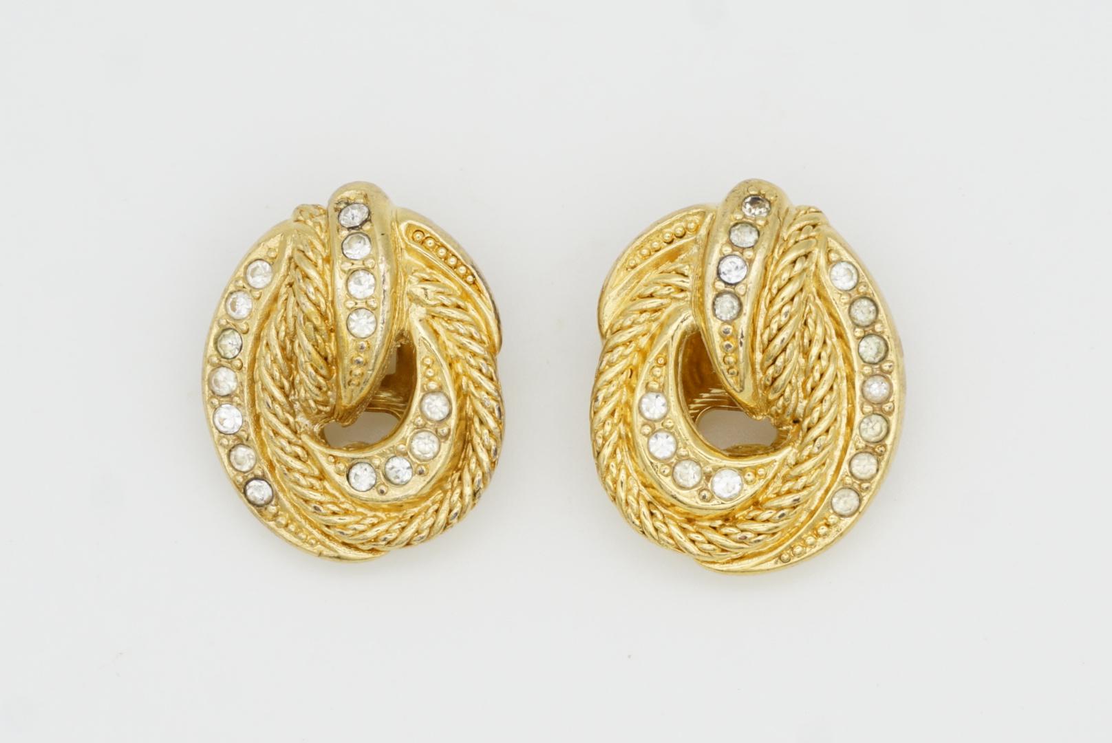 Christian Dior Vintage 1980s Crystals Knot Twist Rope Openwork Clip Earrings 7