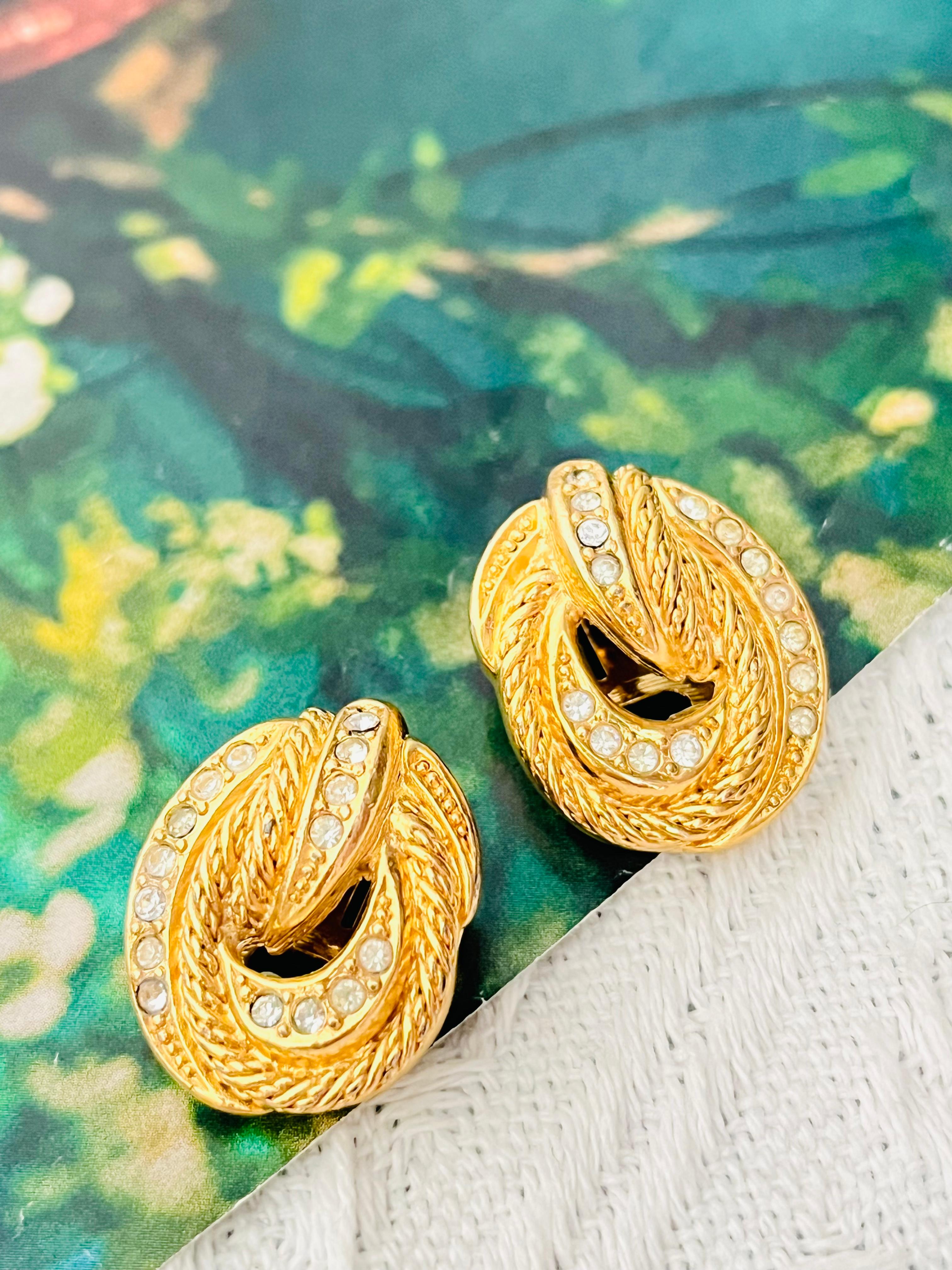 Art Deco Christian Dior Vintage 1980s Crystals Knot Twist Rope Openwork Clip Earrings