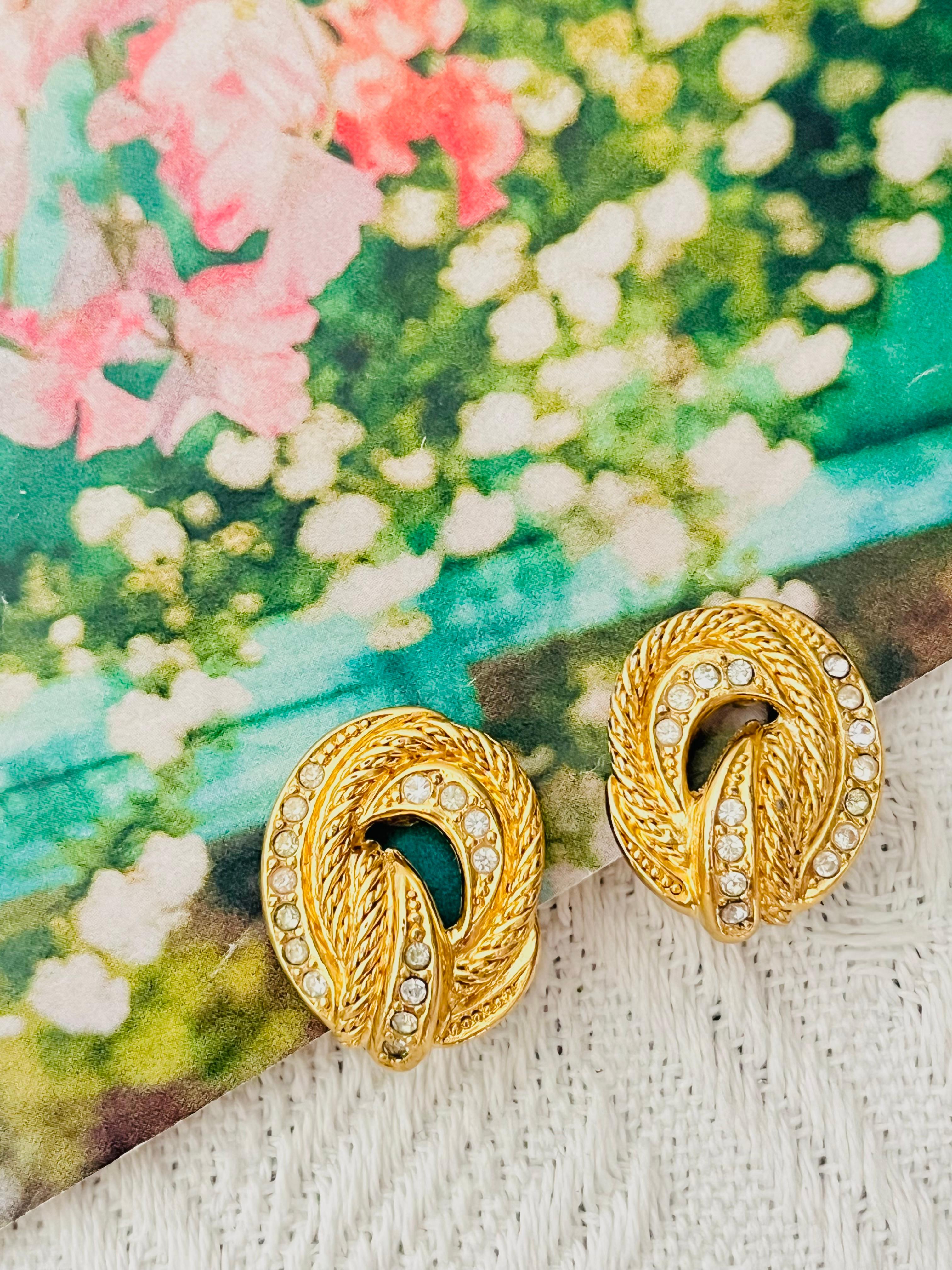 Christian Dior Vintage 1980s Crystals Knot Twist Rope Openwork Clip Earrings In Good Condition In Wokingham, England
